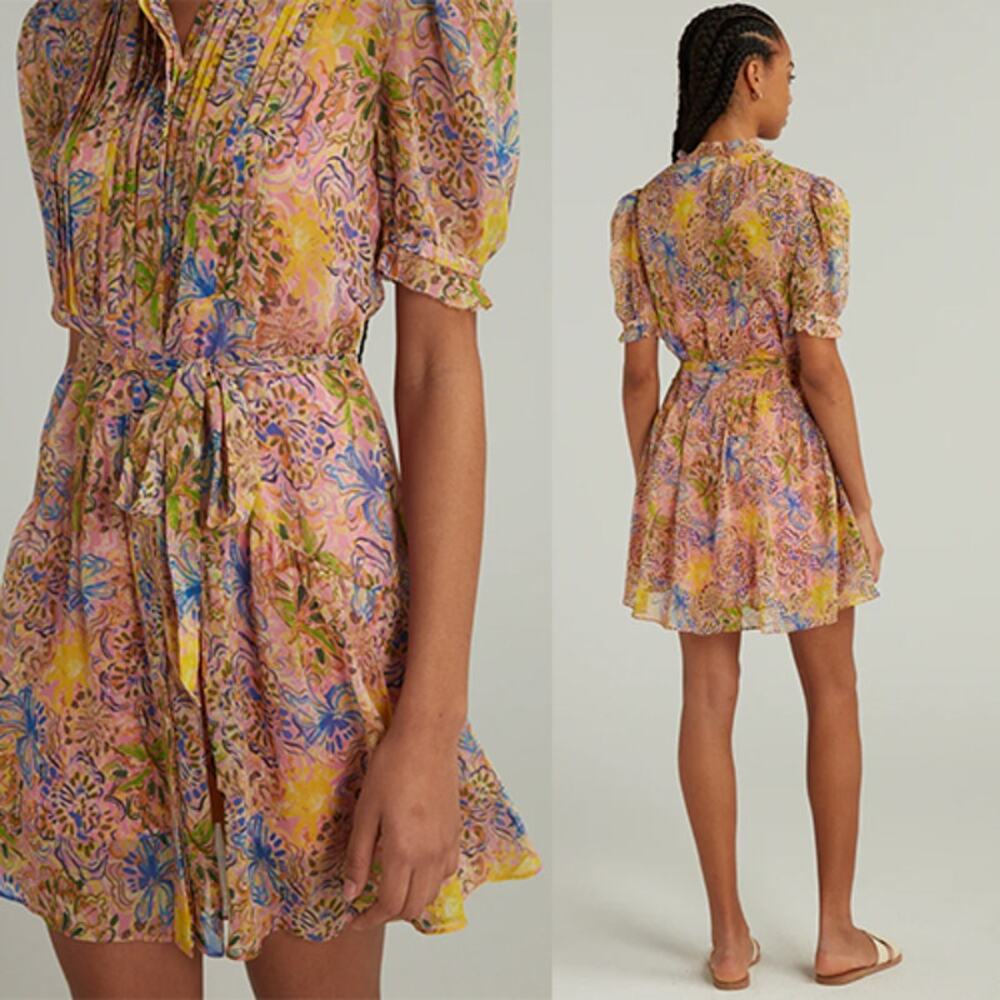 NWT Saloni Orchard Blush Penny Orchard Blush Short Sleeve Belted Mini Dress